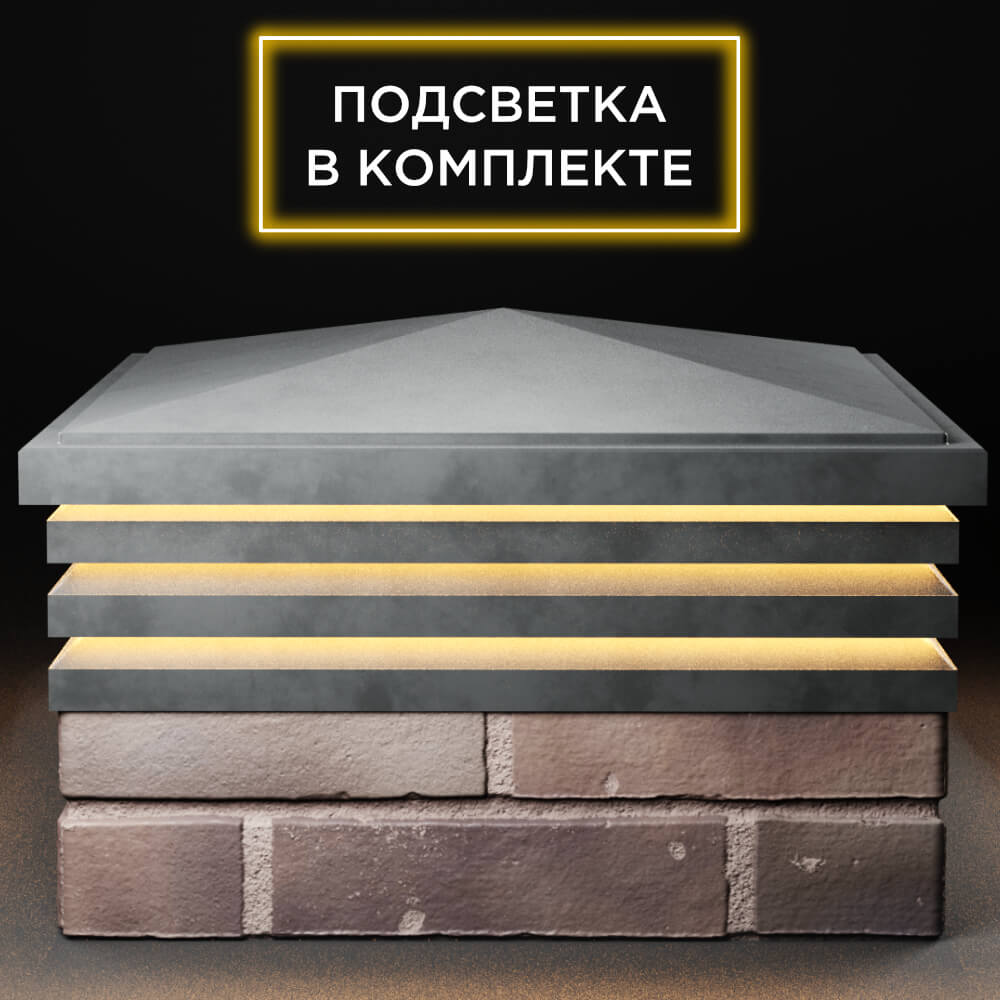 Колпак Zking Бона ХайТек Серый на столб 2х2 кирпича (513х513мм) с подсветкой Урай фото