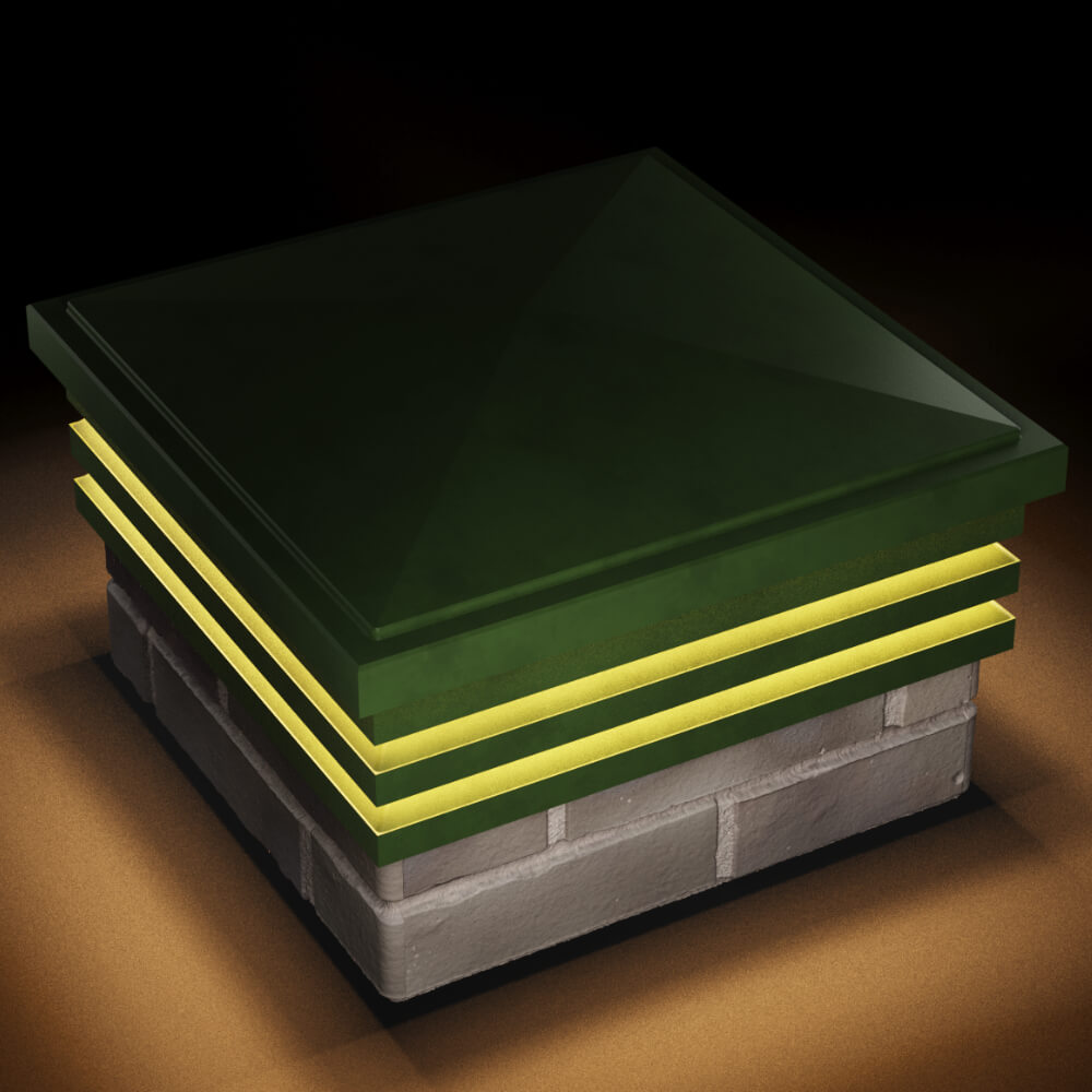 Колпак Zking Бона ХайТек Зеленый на столб 1.5х1.5 кирпича (385х385мм) с подсветкой в Урае фото