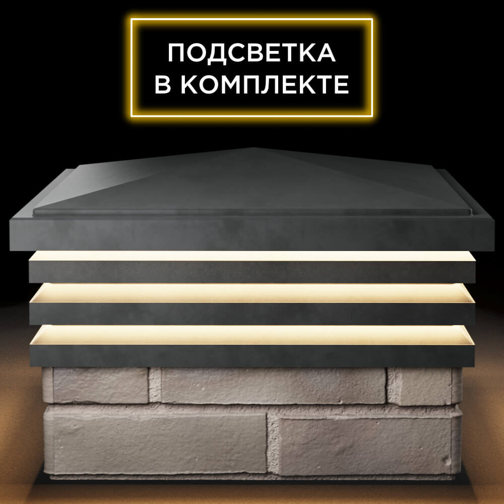 Колпак Zking Бона ХайТек Серый на столб 1.5х1.5 кирпича (385х385мм) с подсветкой Урай фото